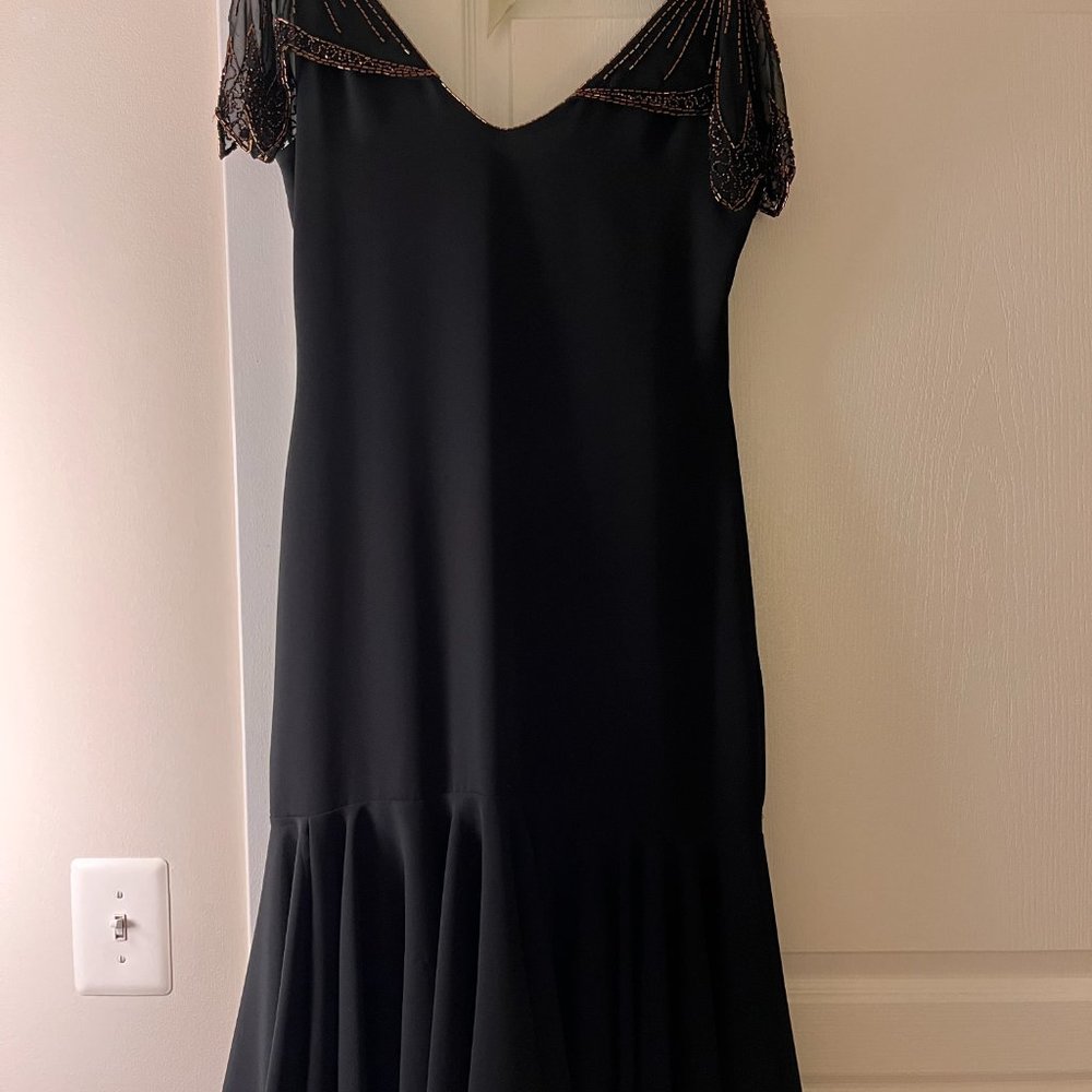 1920s-inspired Beaded Black Chiffon Midi Dresses